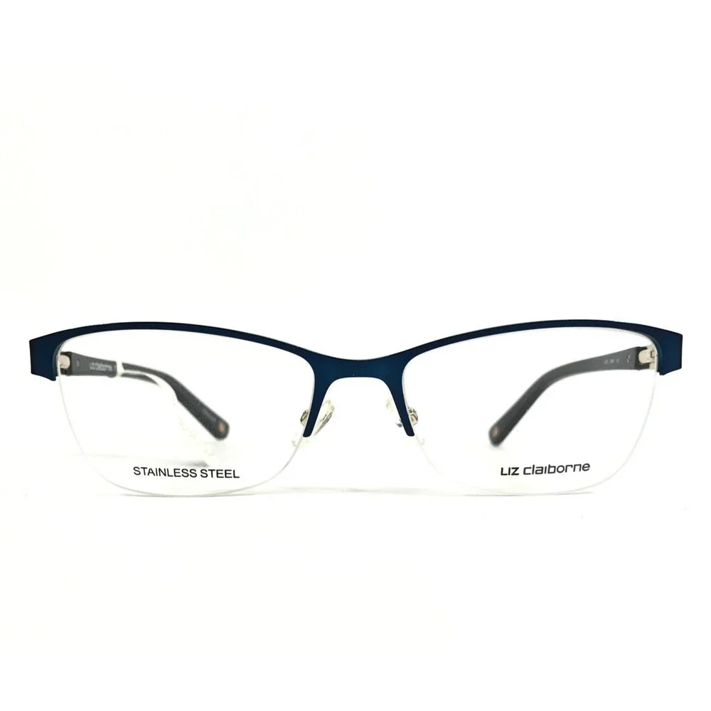 Liz Claiborne Eyeglasses Frames L615 0DA4 Navy Blue Gold Half Rim 53-17-135